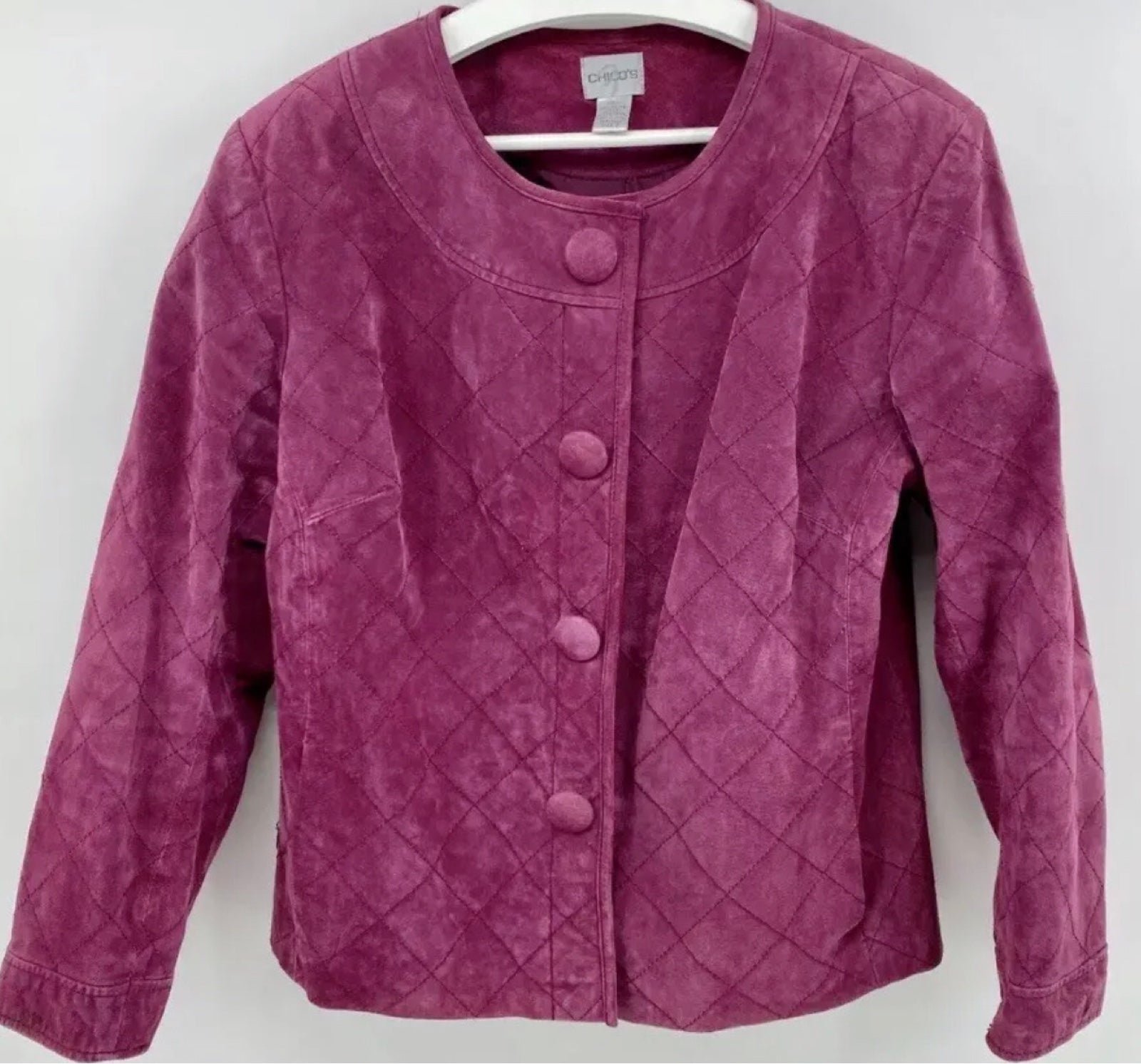Chicos Leather Jacket Pink Magenta Size ‘1’ Medium Suede l
