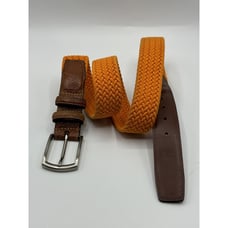 Torino Belt Men Size 36 Brown Tan Leather Canvas Orange Woven Braided USA 69501