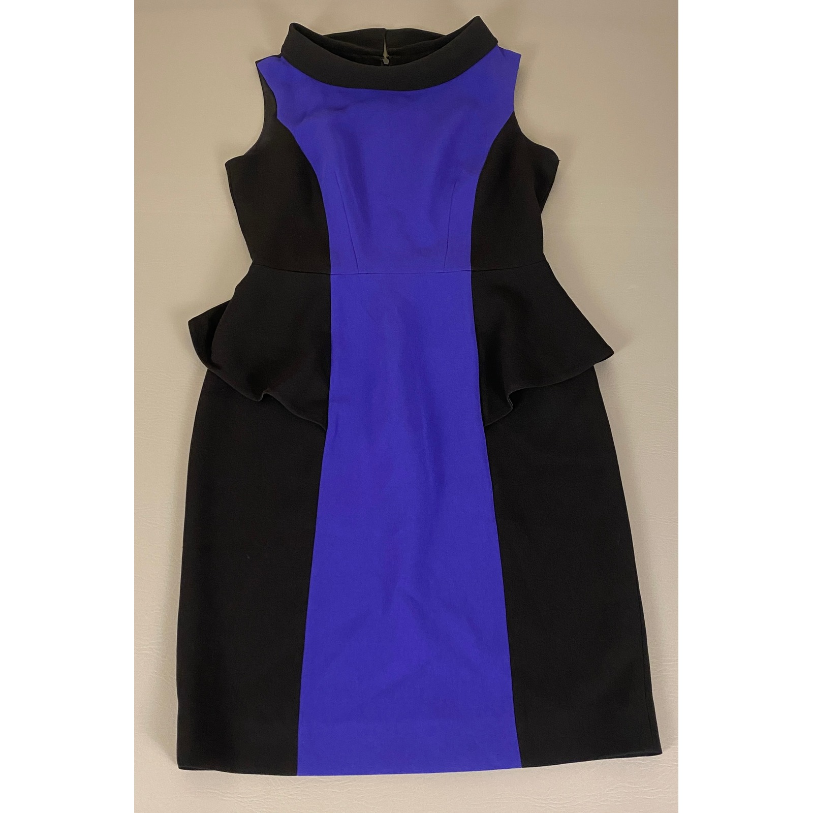 Teri Jon Rickie Freeman Dress Peplum Sheath Sleeveless Black Blue Size 8