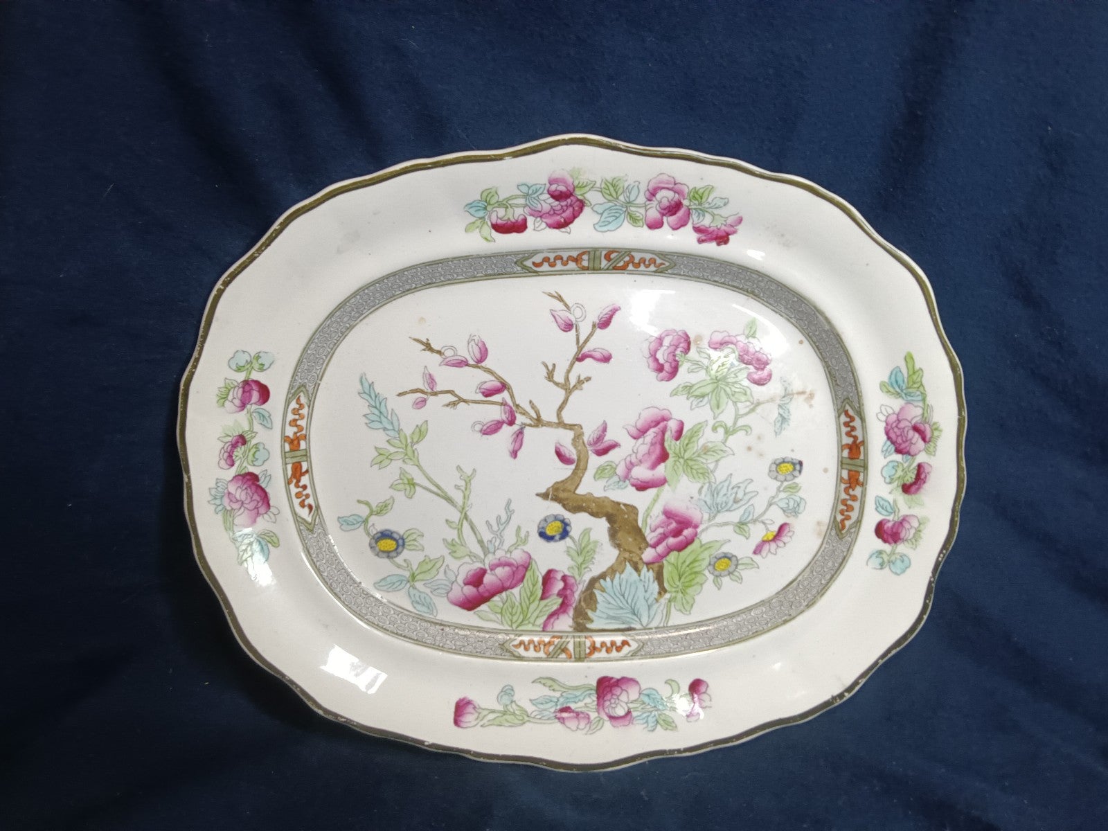 Burgess & Leigh 1800's Fine Bone China Indian Tree Serving Platter Large 13