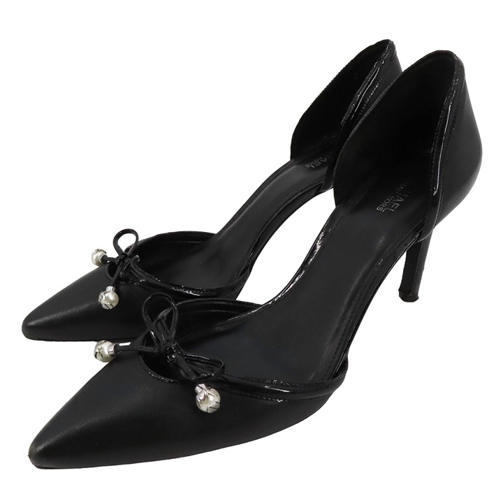 Michael Kors Womens 8.5 Gia Dorsay Heels Black Leather Bow Pearl Charm Shoes