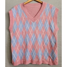 Vintage Argyle Sweater Vest Pink Blue White Size XXL