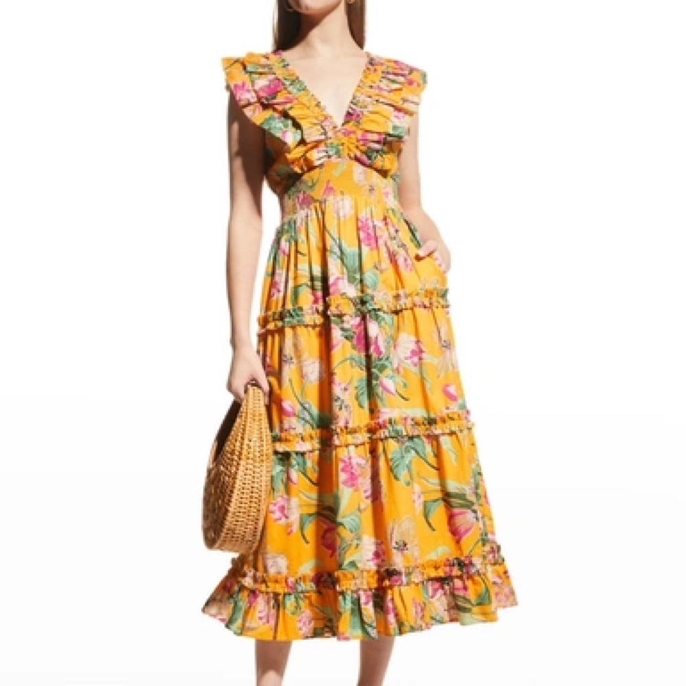LOVE THE LABEL Topanga Ruffled V-neck Maxi Dress In Topanga Orange L