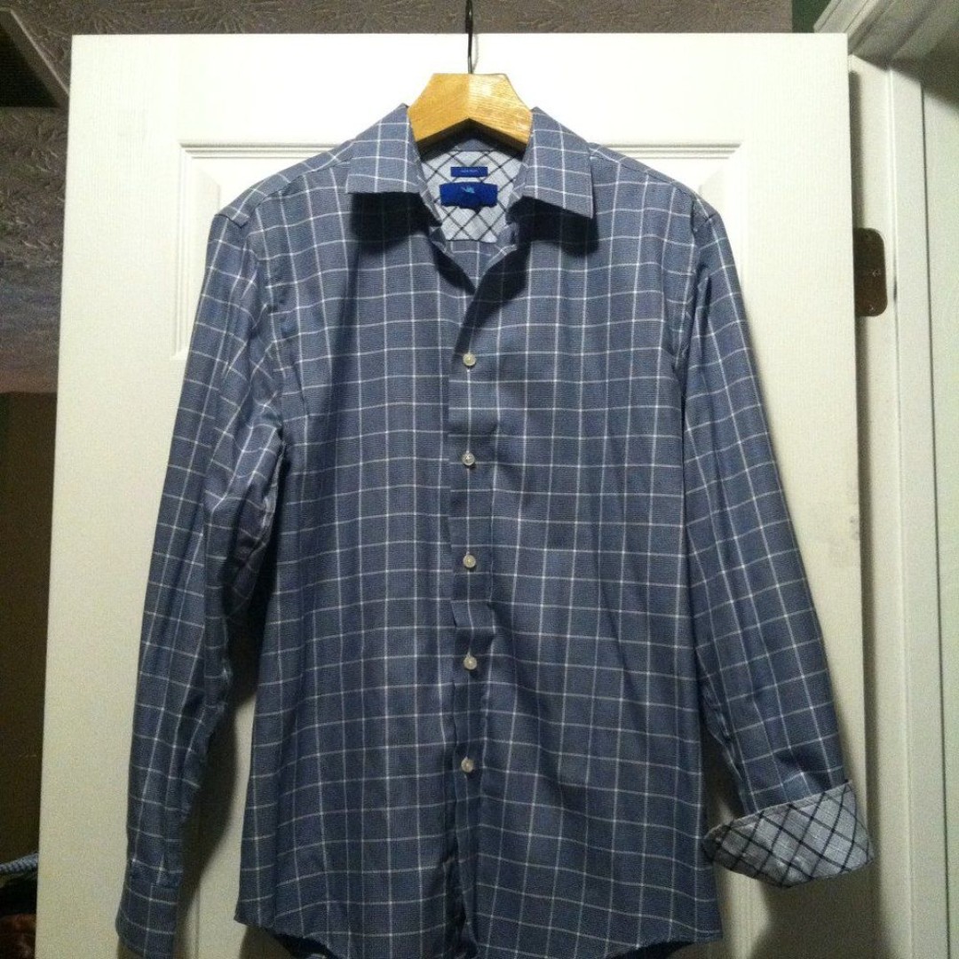 EGARA MEN'S NEW BLUE 100%COTTON CASUAL SHIRT SIZE: L
