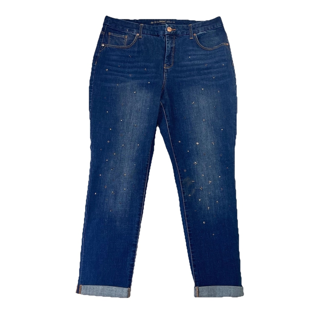 Chico’s So Slimming Ankle Jeans Scattered Stone Mid Wash Sz 2 (L/12) High Rise