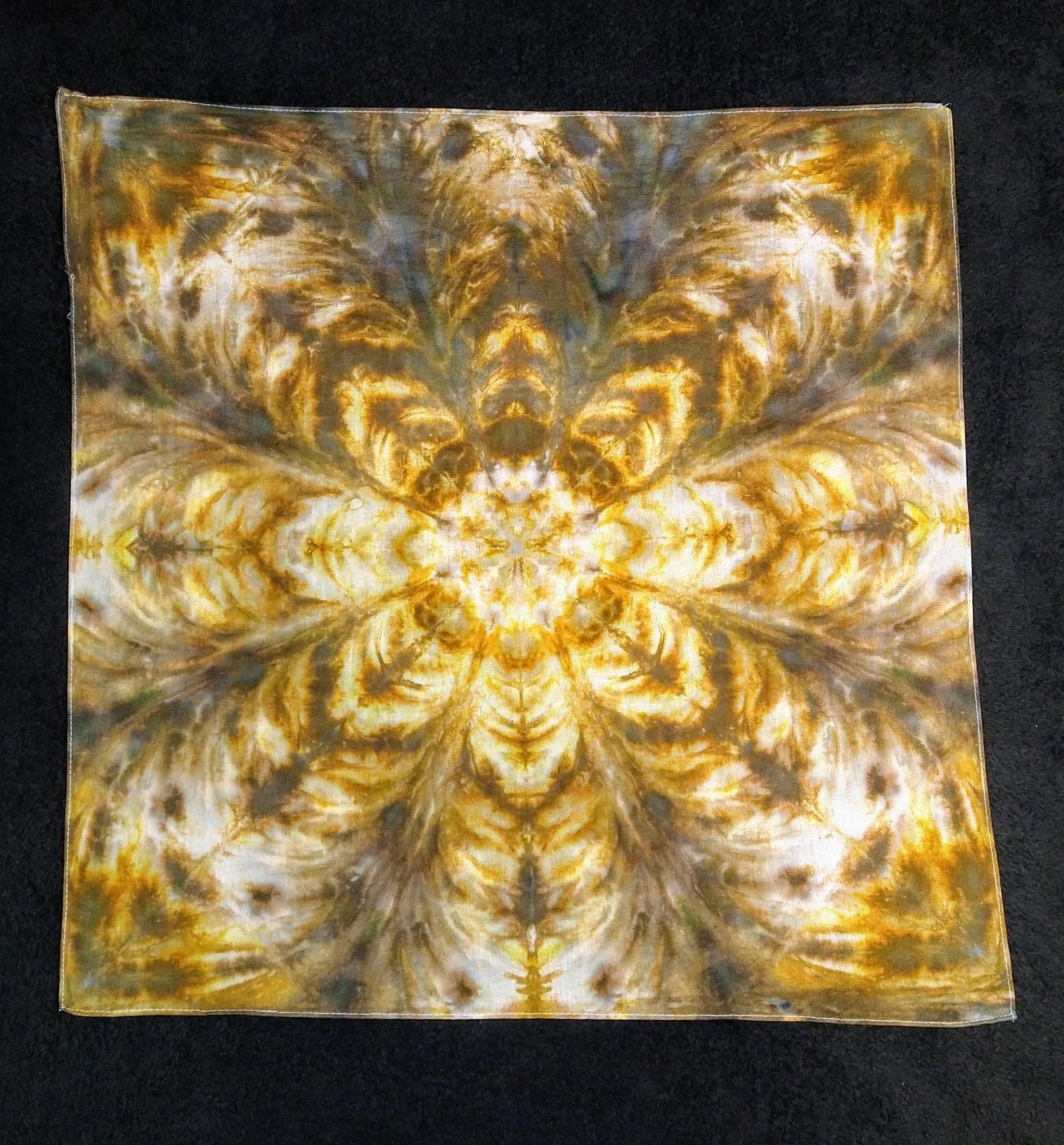Bronze And Brown Star Flower Ice Dye Tie Dye Bandana