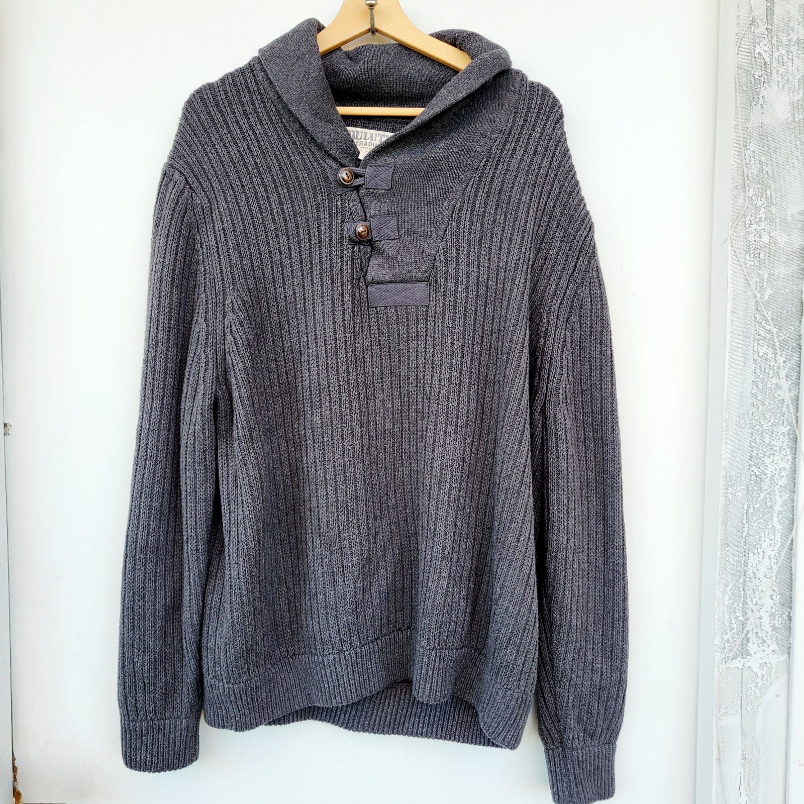 Duluth Trading Co Sweater Men Black Brigadier Shawl Collar Ribbed size XL