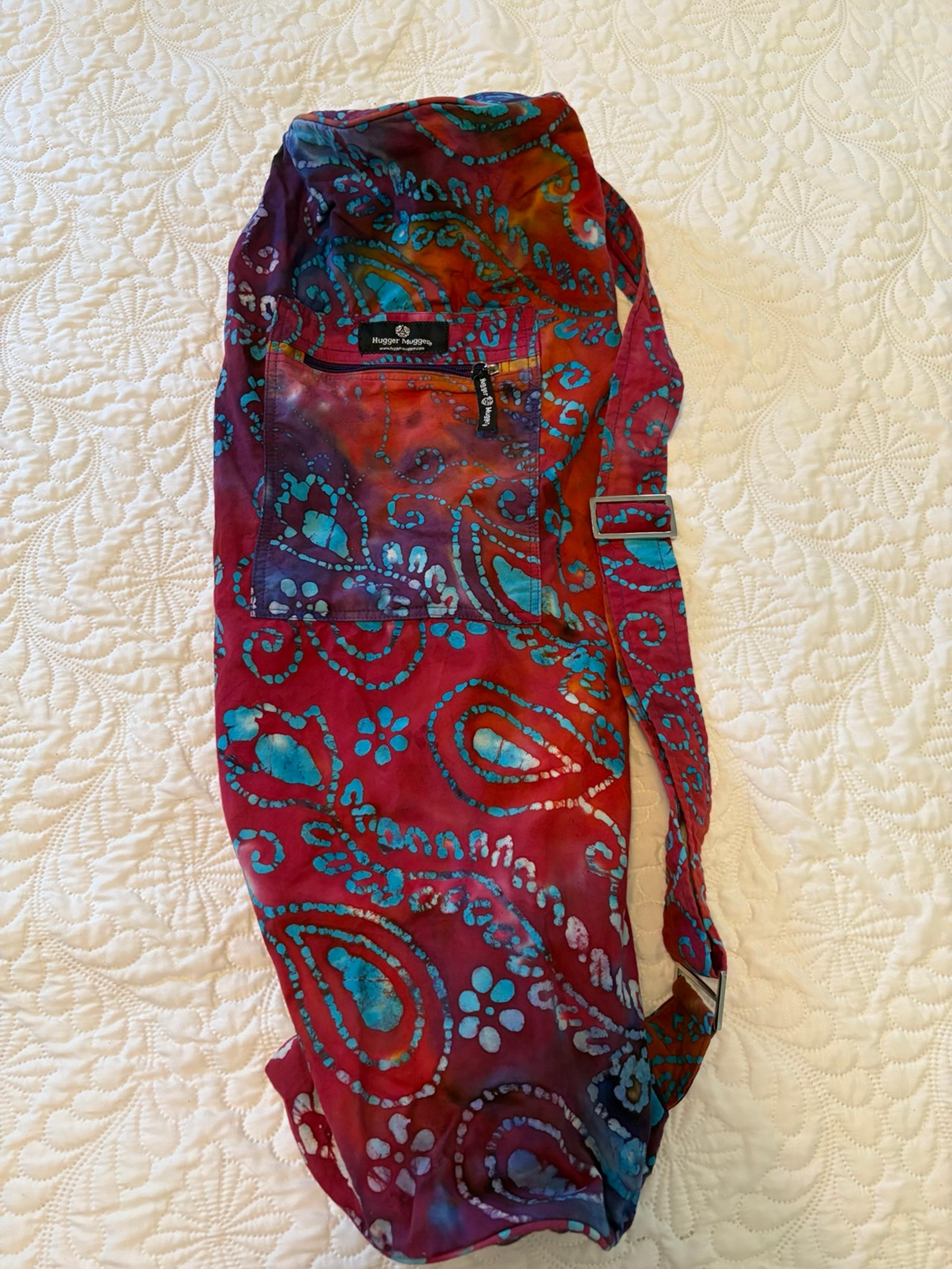 Hugger Mugger yoga mat carrier batik print adjustable strap pockets