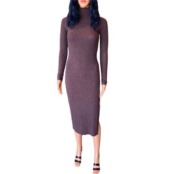 264 NWOT Enza Costa Brushed Rib Long Sleeve Raglan Midi Dress Size Small