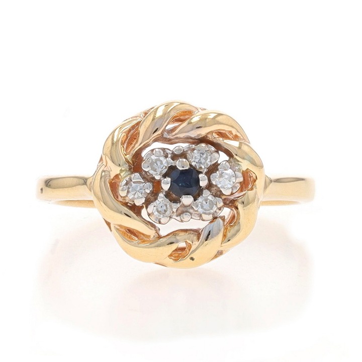 Yellow Gold Sapphire Diamond Cluster Ring - 14k Round 0.12ctw LX2335