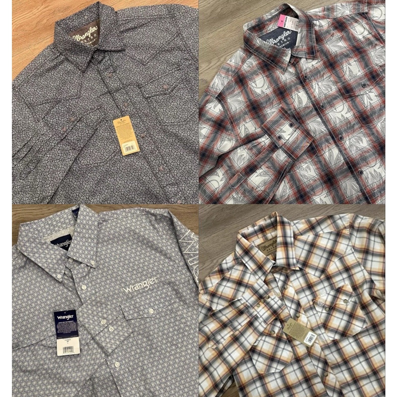 Wrangler NWT Retro Premium Modern Fit Western Mens Large LOT(4) Button Up Shirts