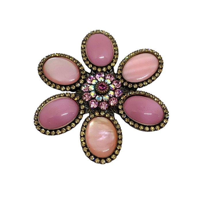 LIZ PALACIOS Pink Tone Flower Brooch with Swarovski Crystals
