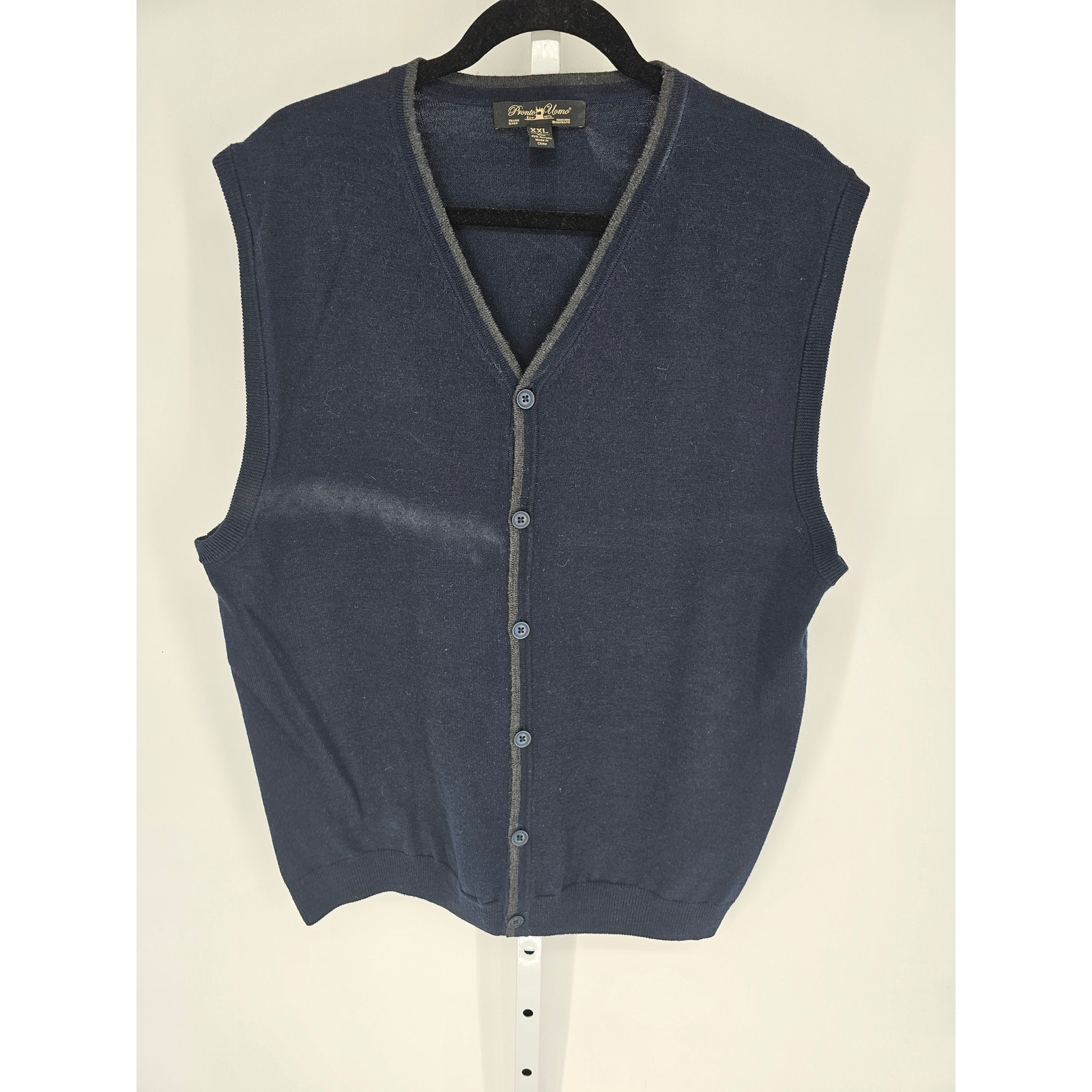 Pronto Uomo Men's Sleeveless Button Down Knitted Blue Wool-Acrylic Vest Size XXL