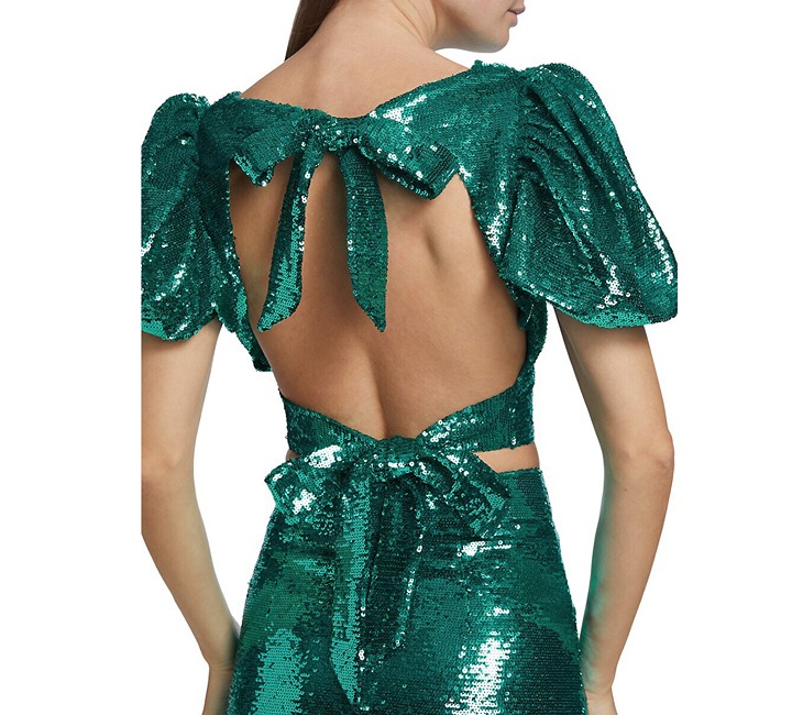 Love the Label Anthropologie Brigitte Sequin Open-Back Top in Kelly Green