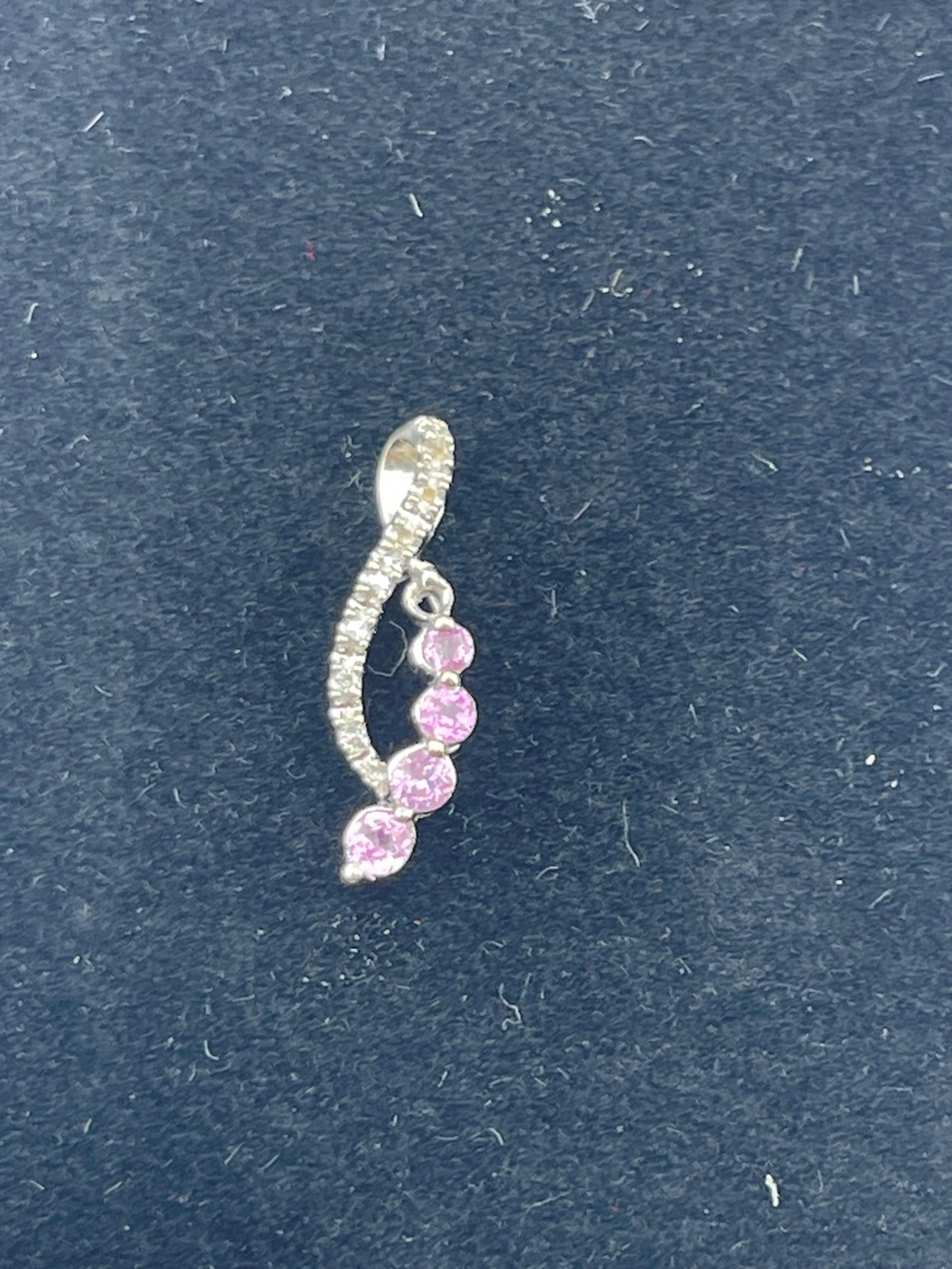 Vintage pink, sapphire and diamond journey pendant, 10 karat white gold