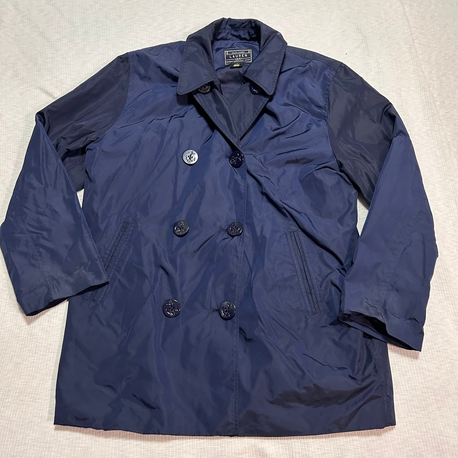 Ralph Lauren Peacoat Large L Blue Double Breasted Marine Supply Jacket VTG