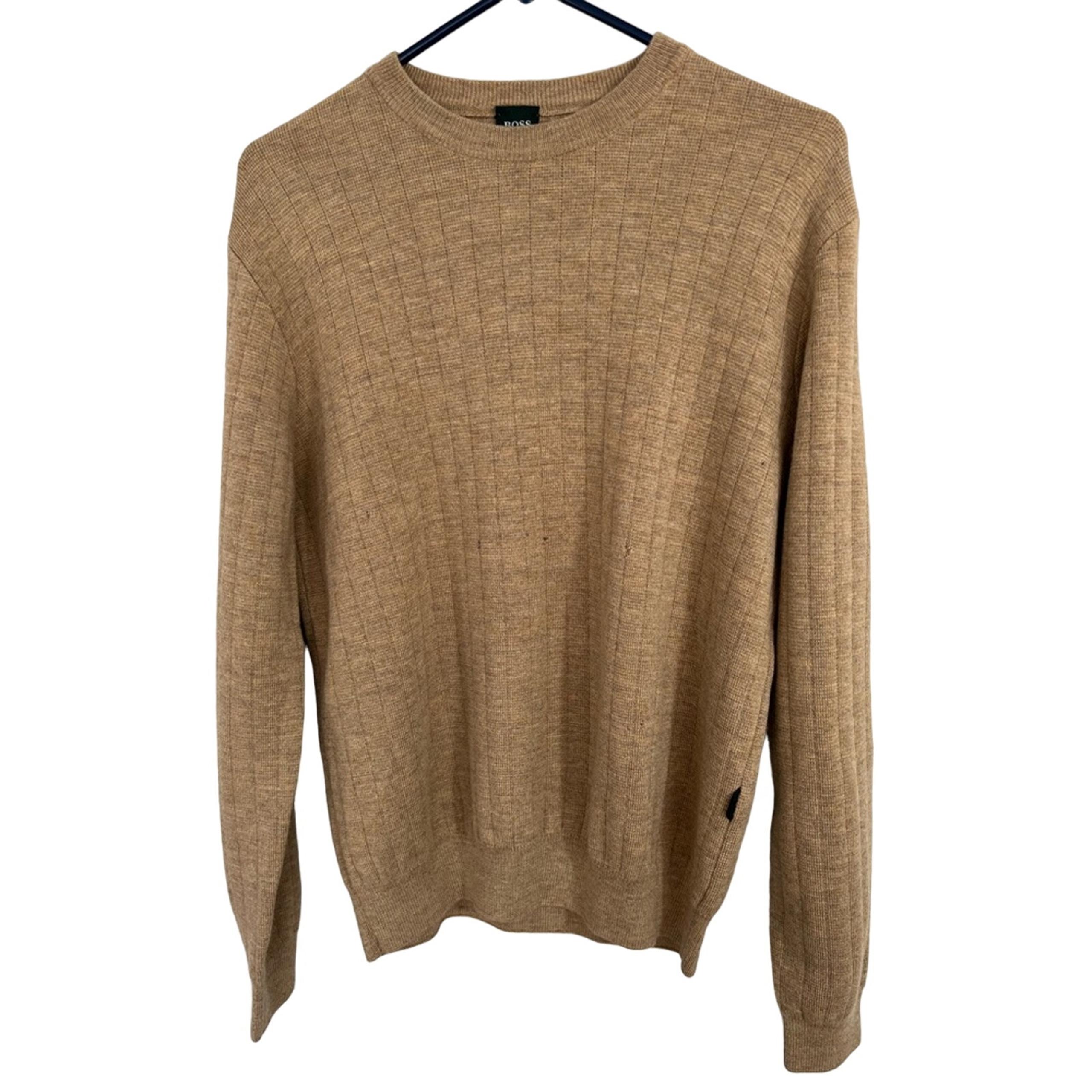 HUGO BOSS 100% Virgin Merino Extra Fine Wool Sweater Mens Medium Tan Italy made