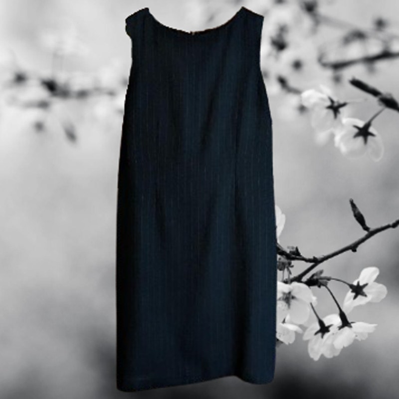 Megan Taylor Studio 10 sleeveless polyester blend Black pin stipe lined dress