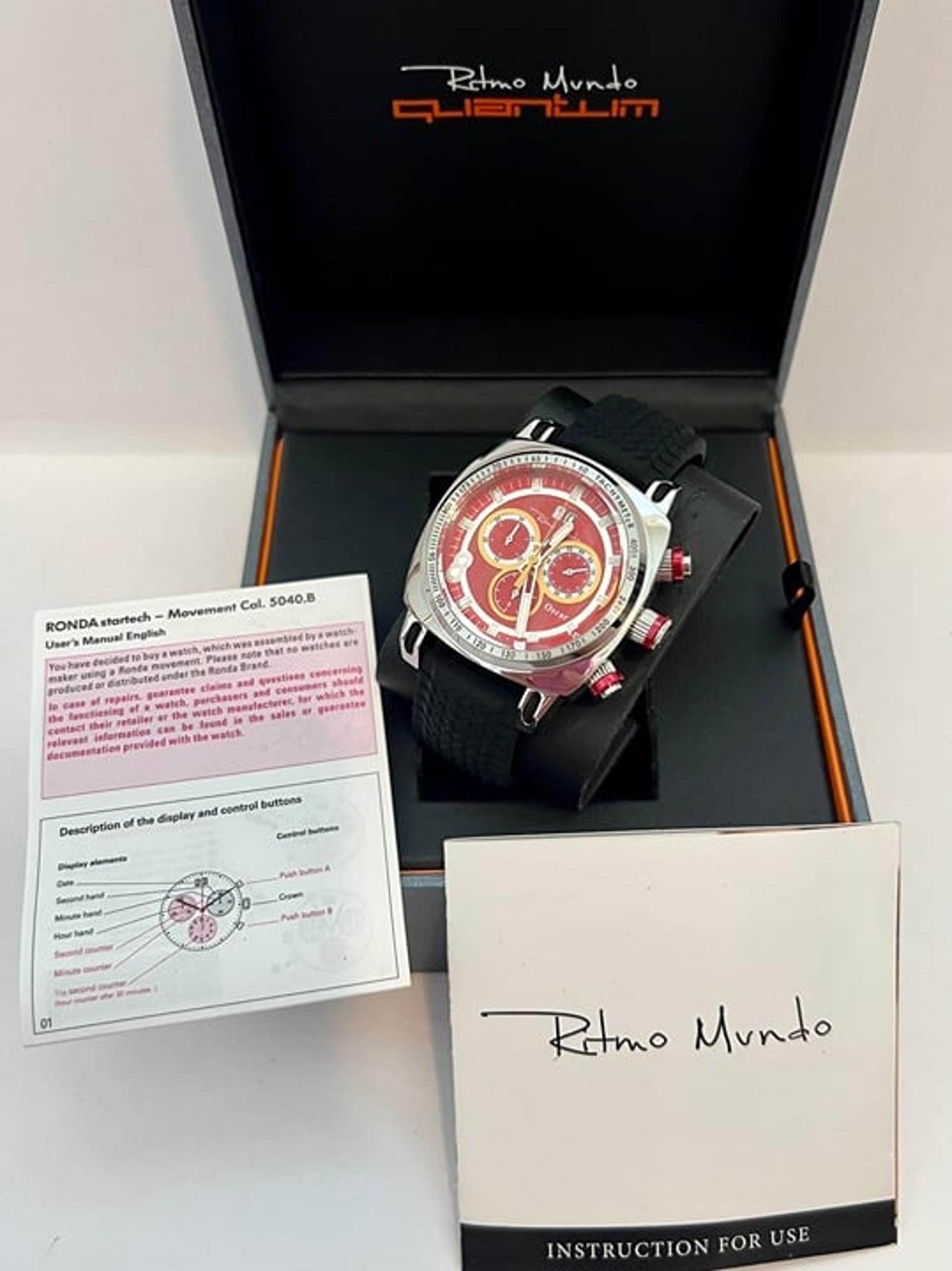 Ritmo Mundo 2221 Racer Oscar Chronograph Stainless Steel Red Dial Mens Watch