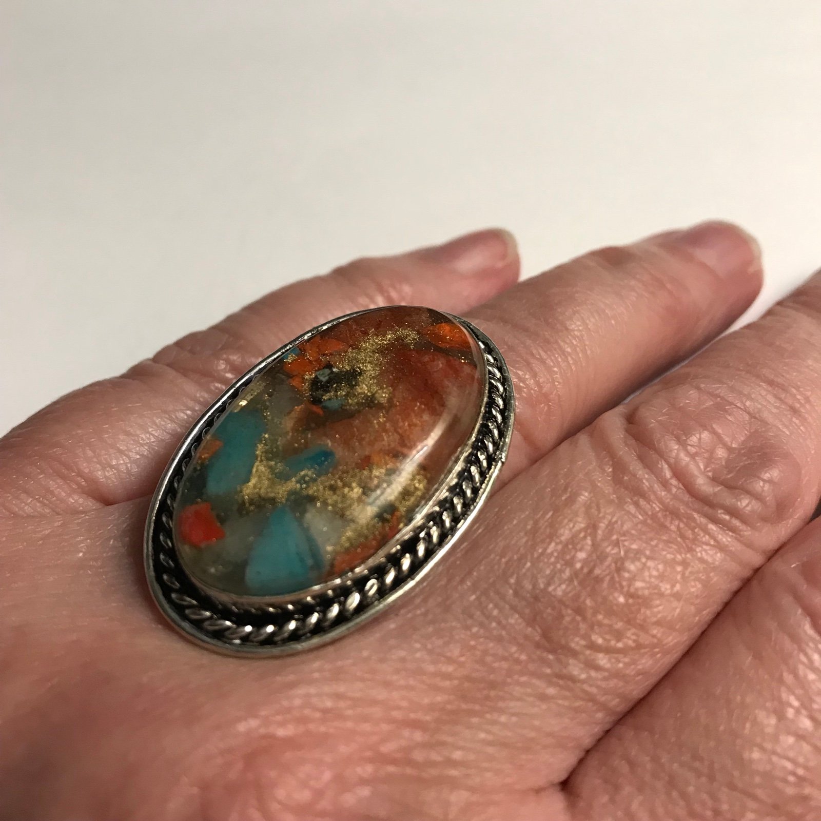 Oyster Copper Turquoise 925 Sterling Silver Ring