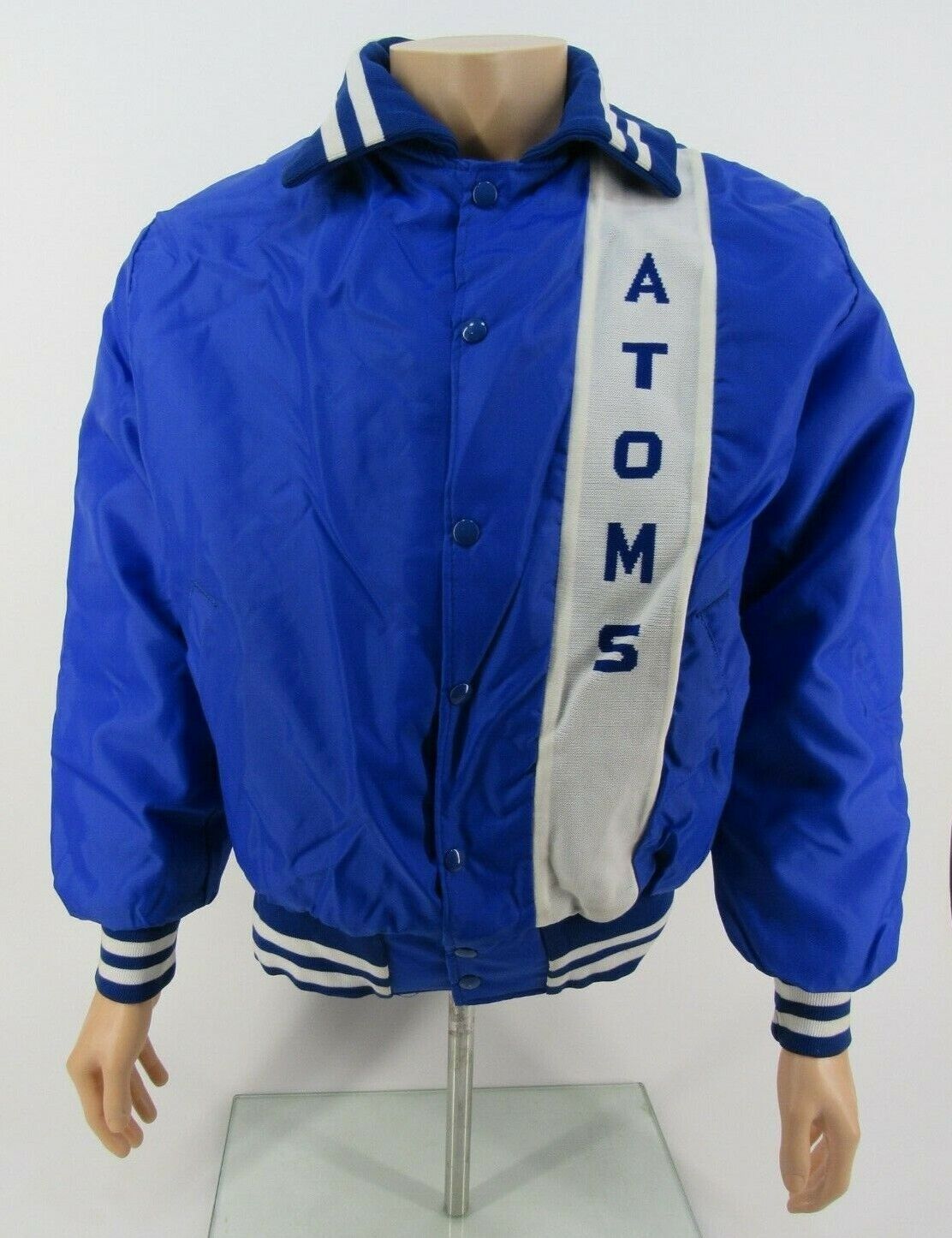 Vintage men's varsity jacket LEADER SPORTSWEAR Satin Nylon blue L ATOMS