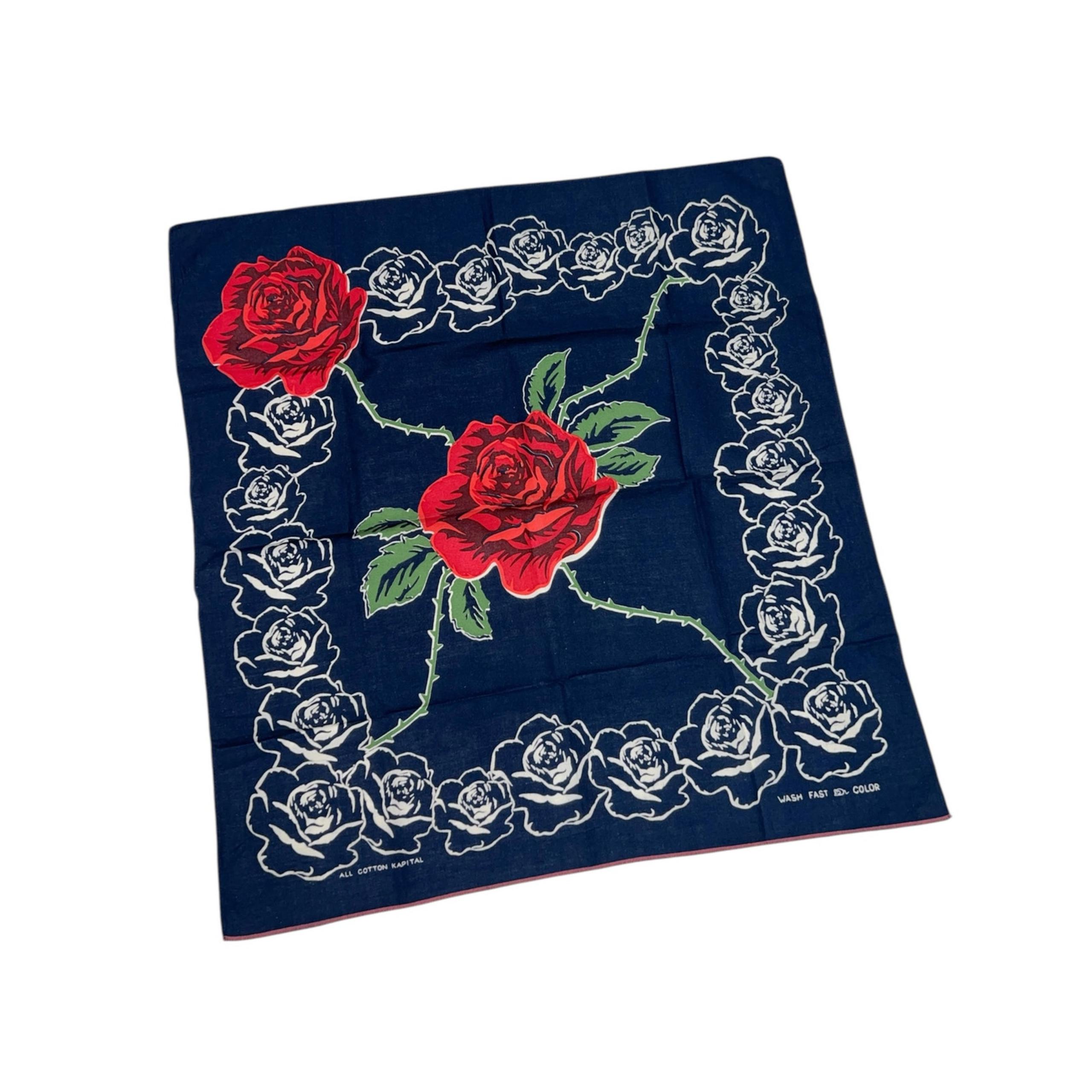 Kapital Fastcolor Printed Selvedge Cotton Big Rose Bandana