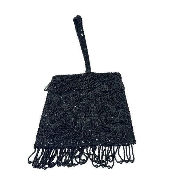 Vintage Atlantico Original Black Beaded Evening Bag Handmade In Hong Kong