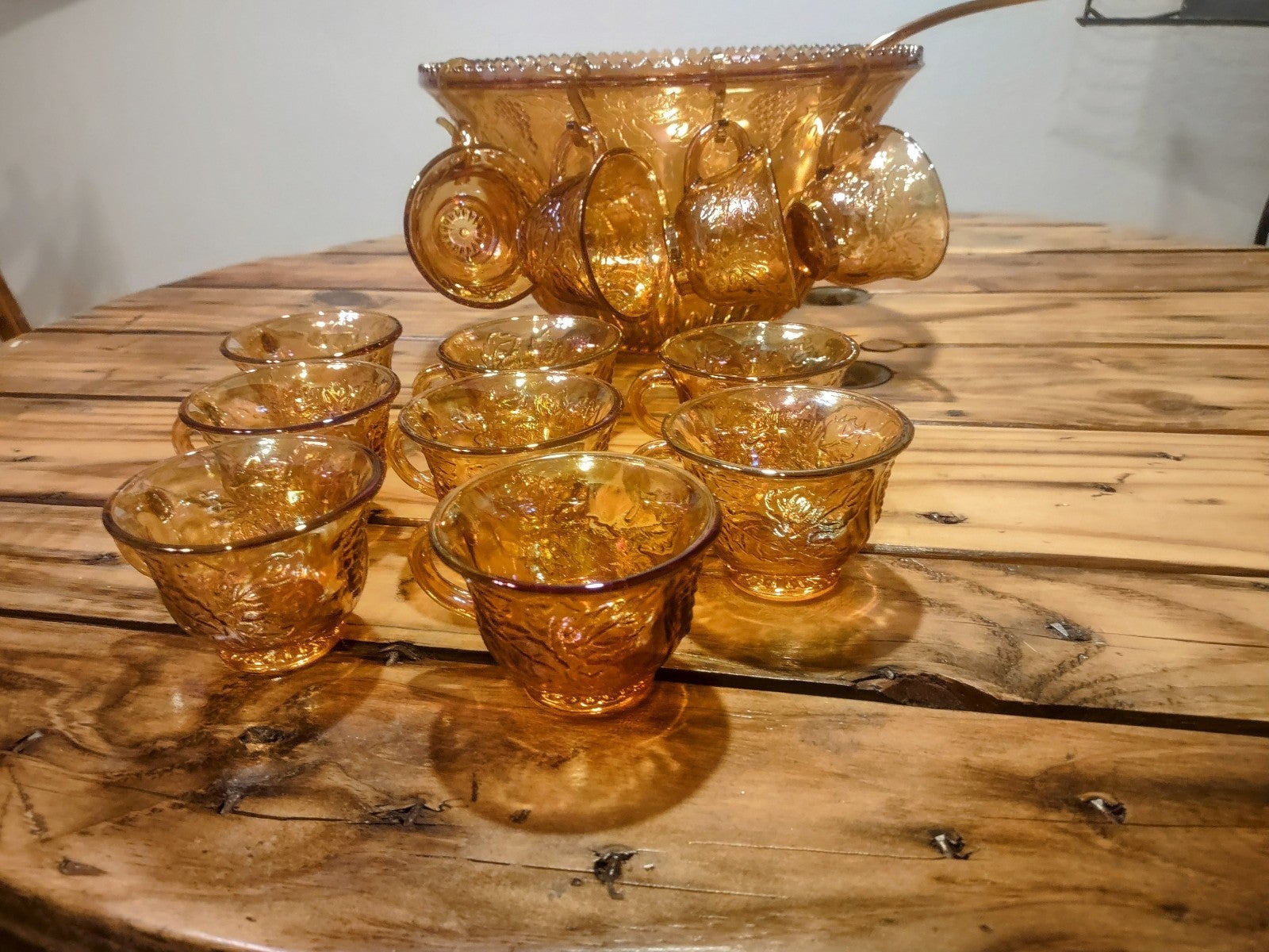 Harvest Gold Carnival Glass 12-7447 Grape Pattern Iridescent Amber - Vintage