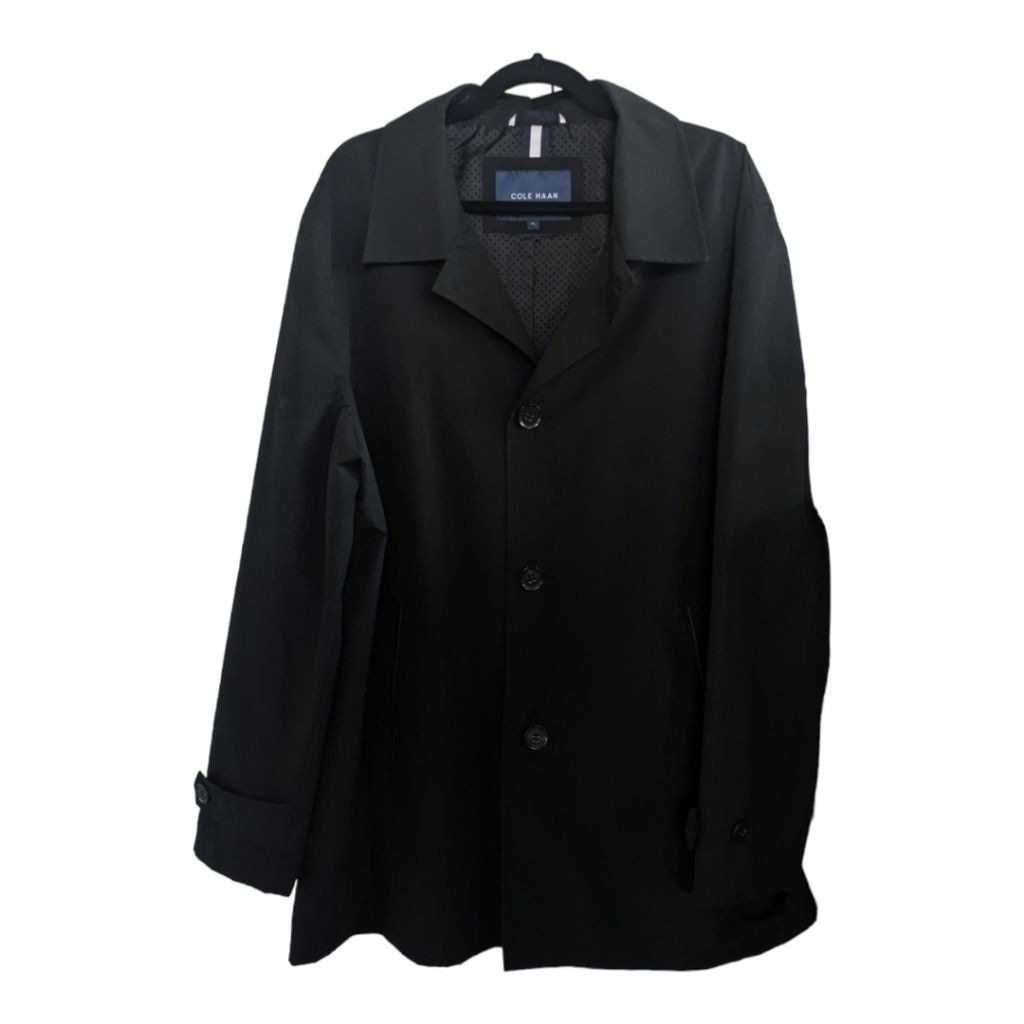 Cole Haan Black Button Up Raincoat/Car coat Size XL GUC