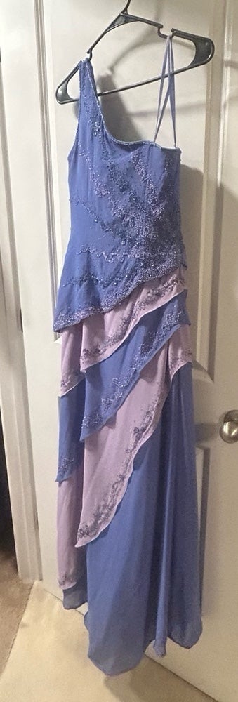 Purple one-shoulder beaded formal gown, size 6, good condition