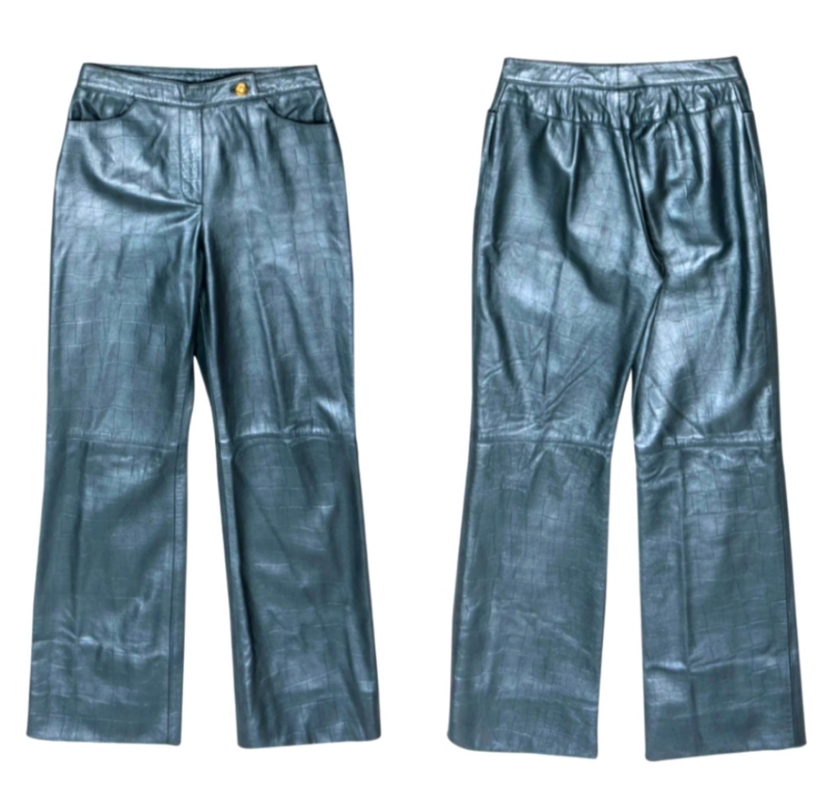 St. John Collection Vintage light blue Leather Reptile Embossed leather Pants 10