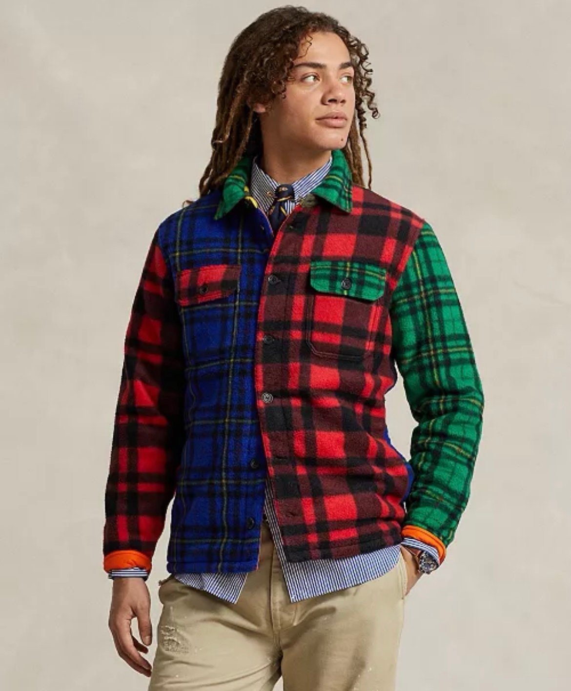 Polo Ralph Lauren Men's Multicolor Plaid Brushed Fleece Shirt Jacket