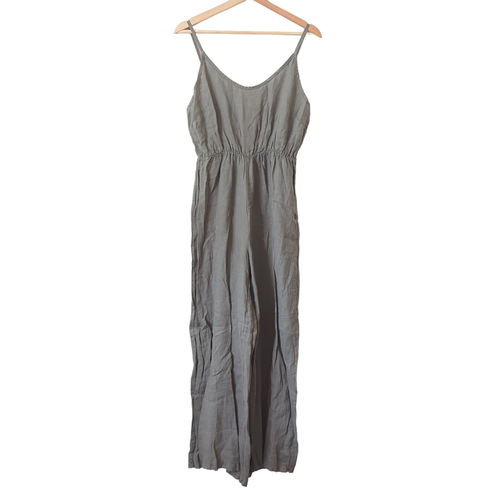 Made in Italy Linen Jumpsuit Womens XL OS Adjustable Wide Leg Gray Neutral