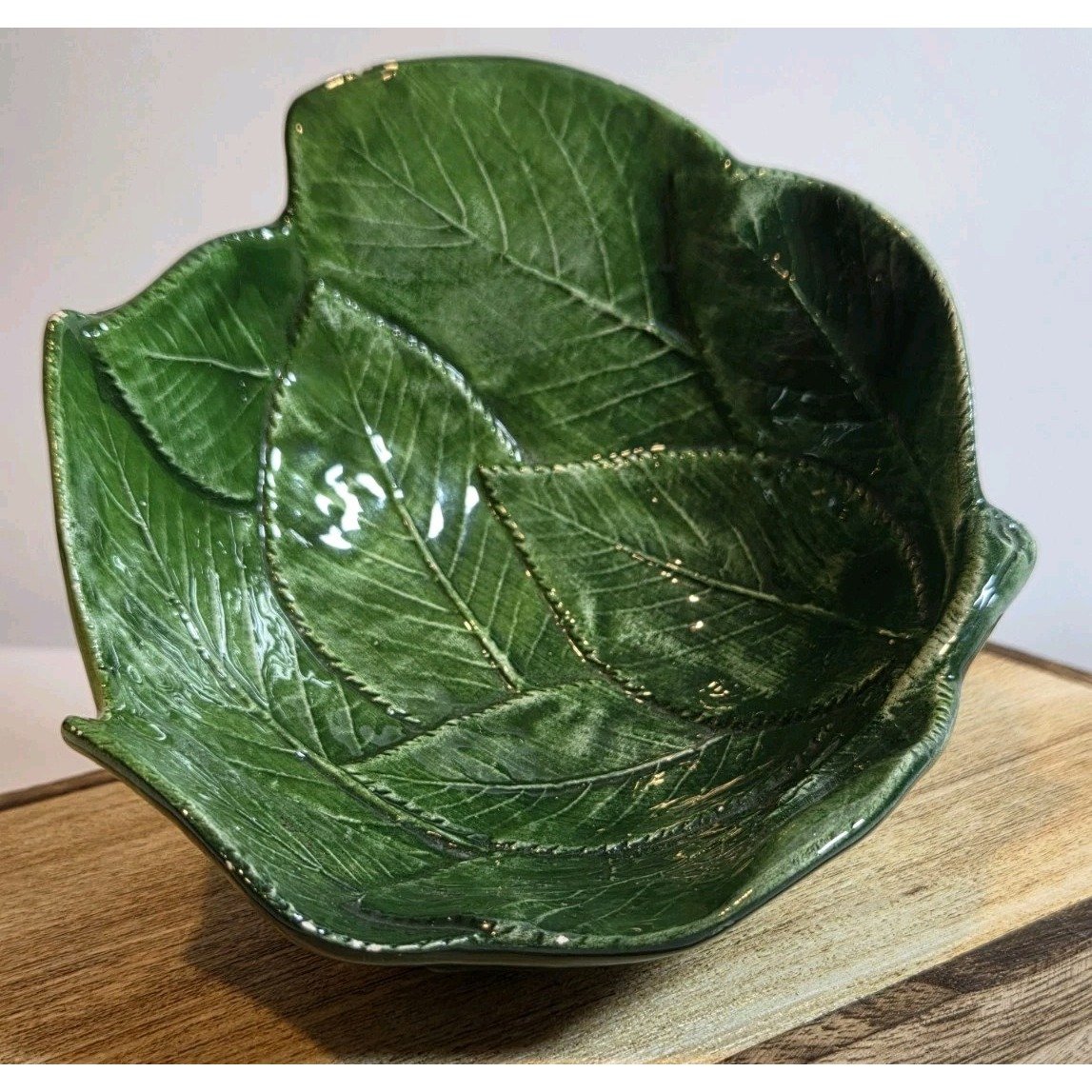 Vintage Green Leaf Bowl Made In Italy Majolica Style