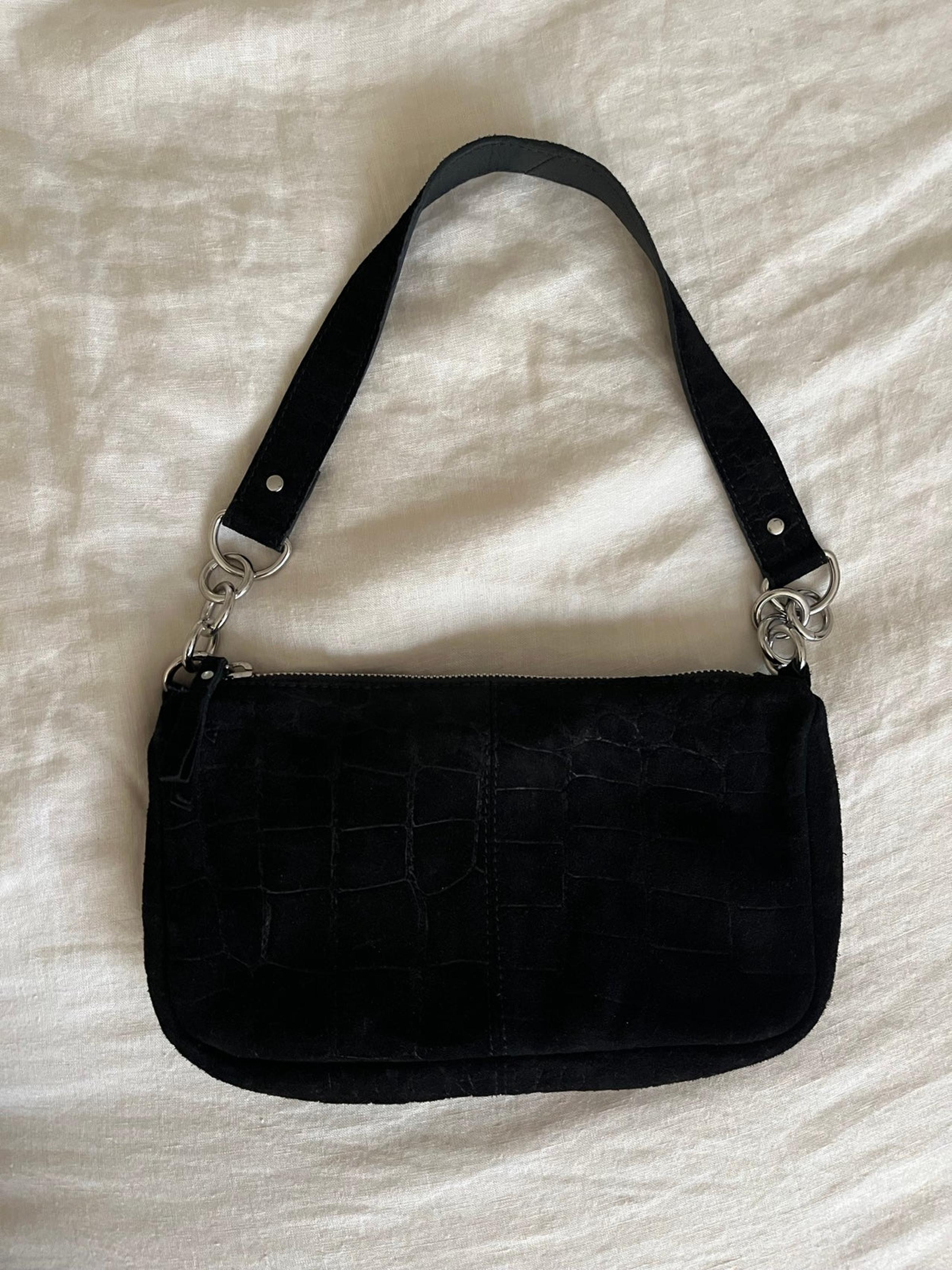 Black Suede Leather Free People Shoulder Bag