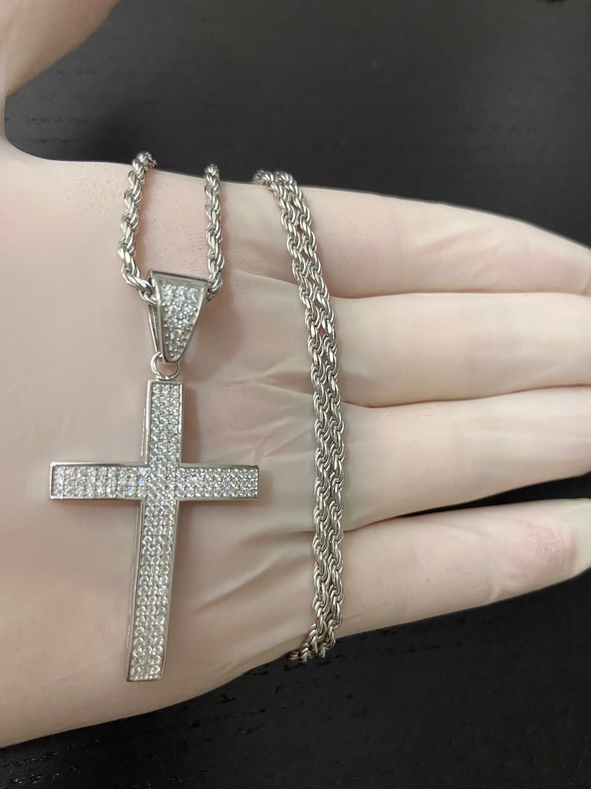14k white gold diamond cross necklace