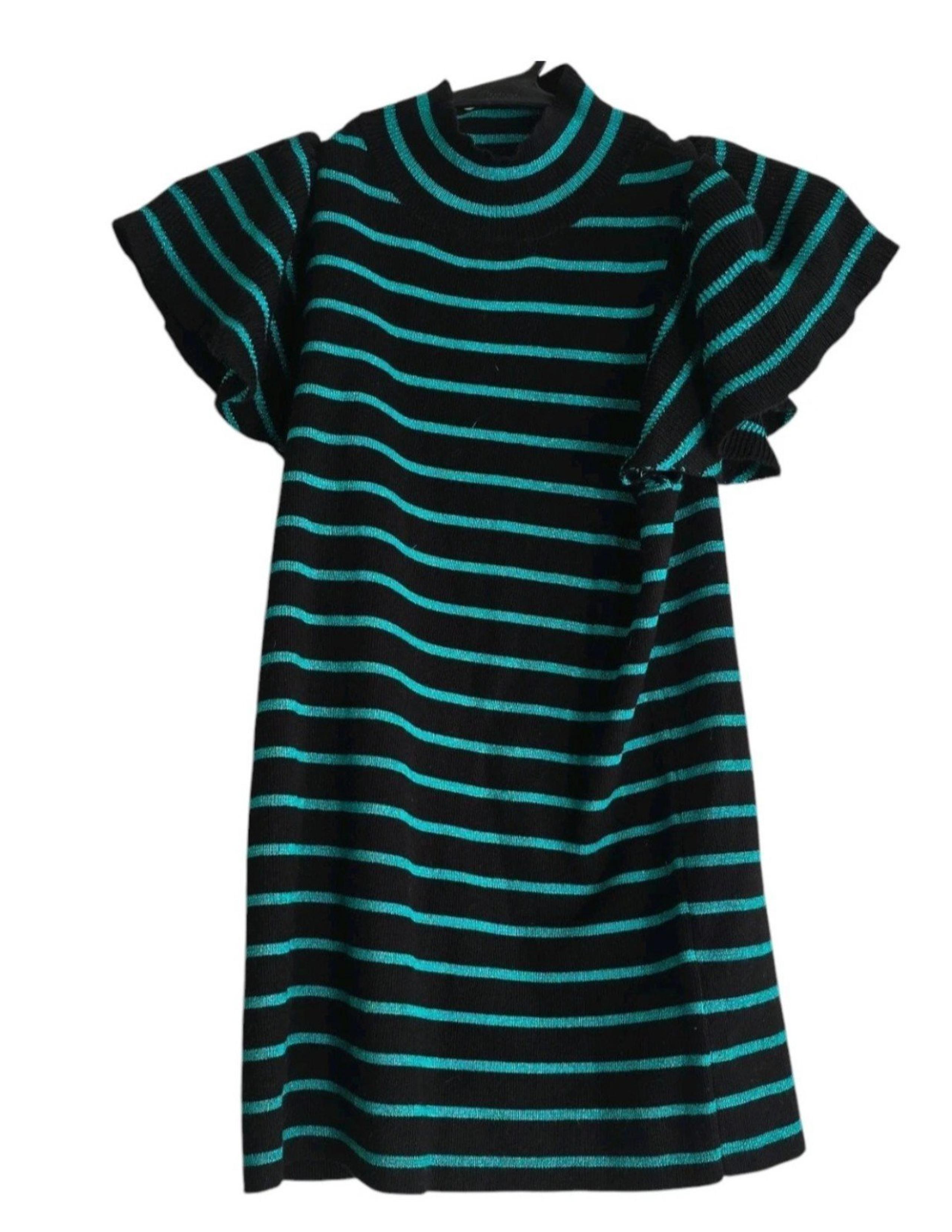 Nine West NWT Womens Teal  Black Stripe Sweater Mock Neck Smoke Free Home Size S