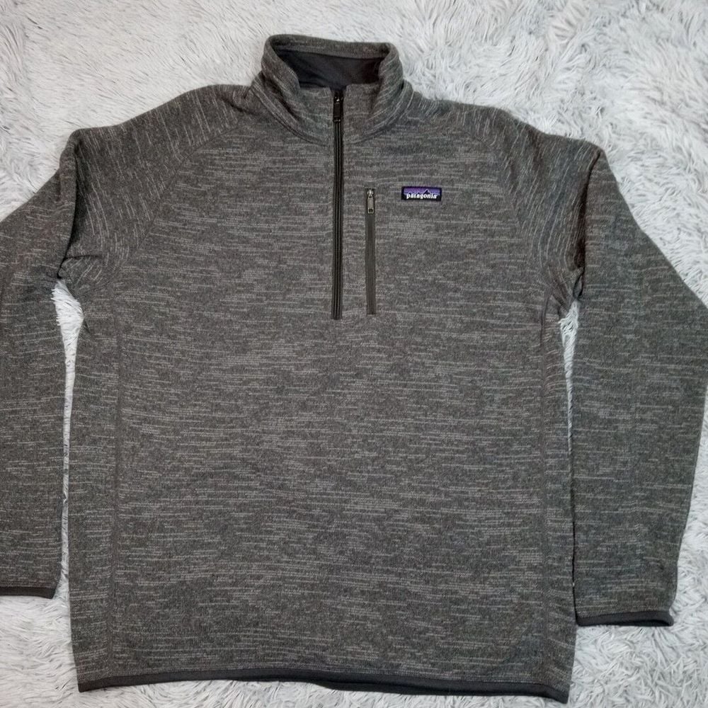 Patagonia Mens Sweater L Gray Outdoors Quarter Zip Gorpcore Logo Preppy Cozy
