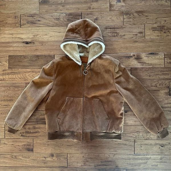 Vintage William Barry Made In USA Suede Detroit Style Hoodie with Fur Lining