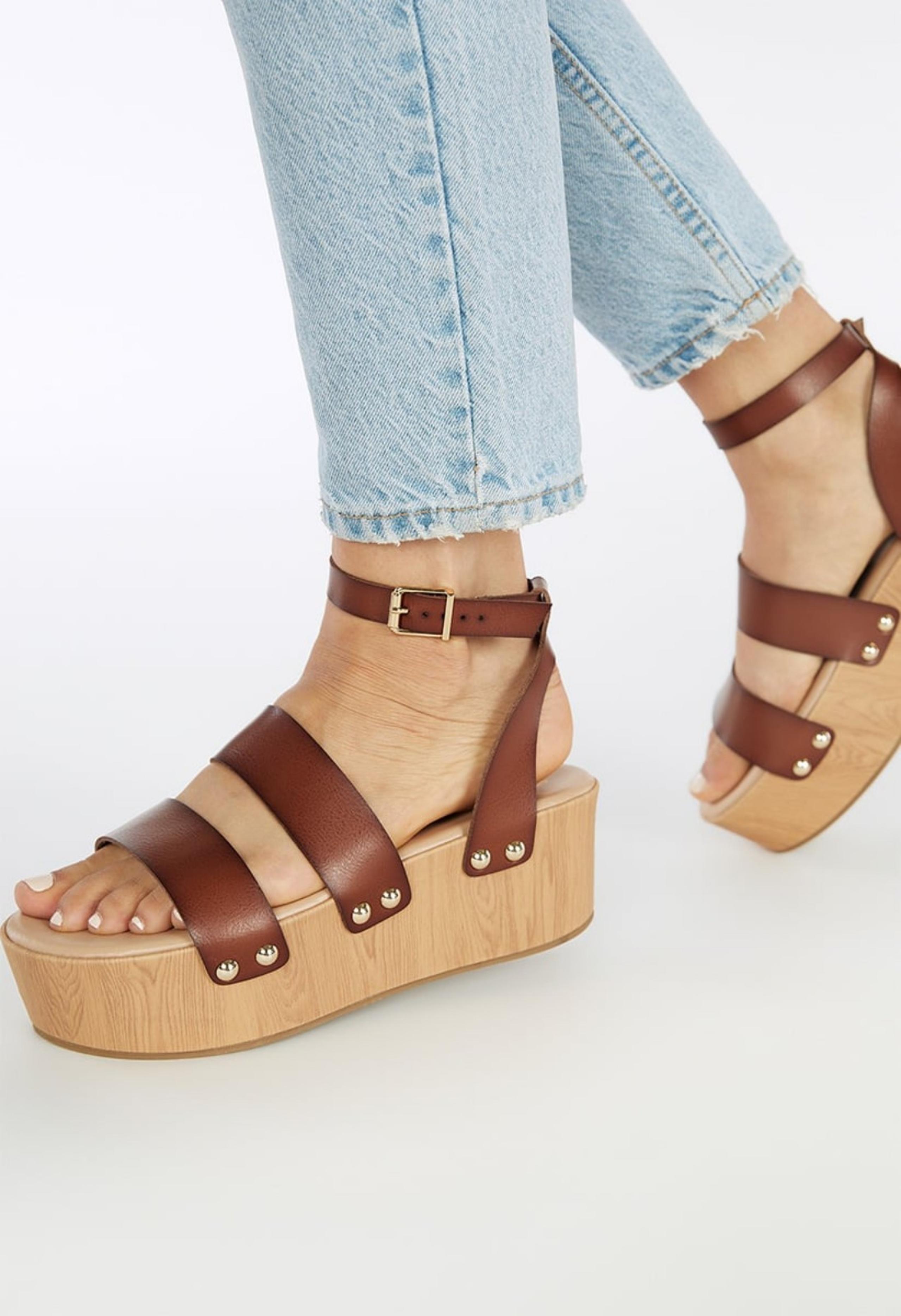 Shoe Dazzle Size 9 Azure Brown Wooden Wedge Sandal