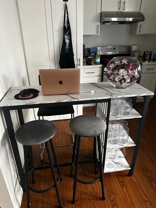 NEW! 47 Modern White Faux Marble Breakfast Table with 2 Velvet Stools