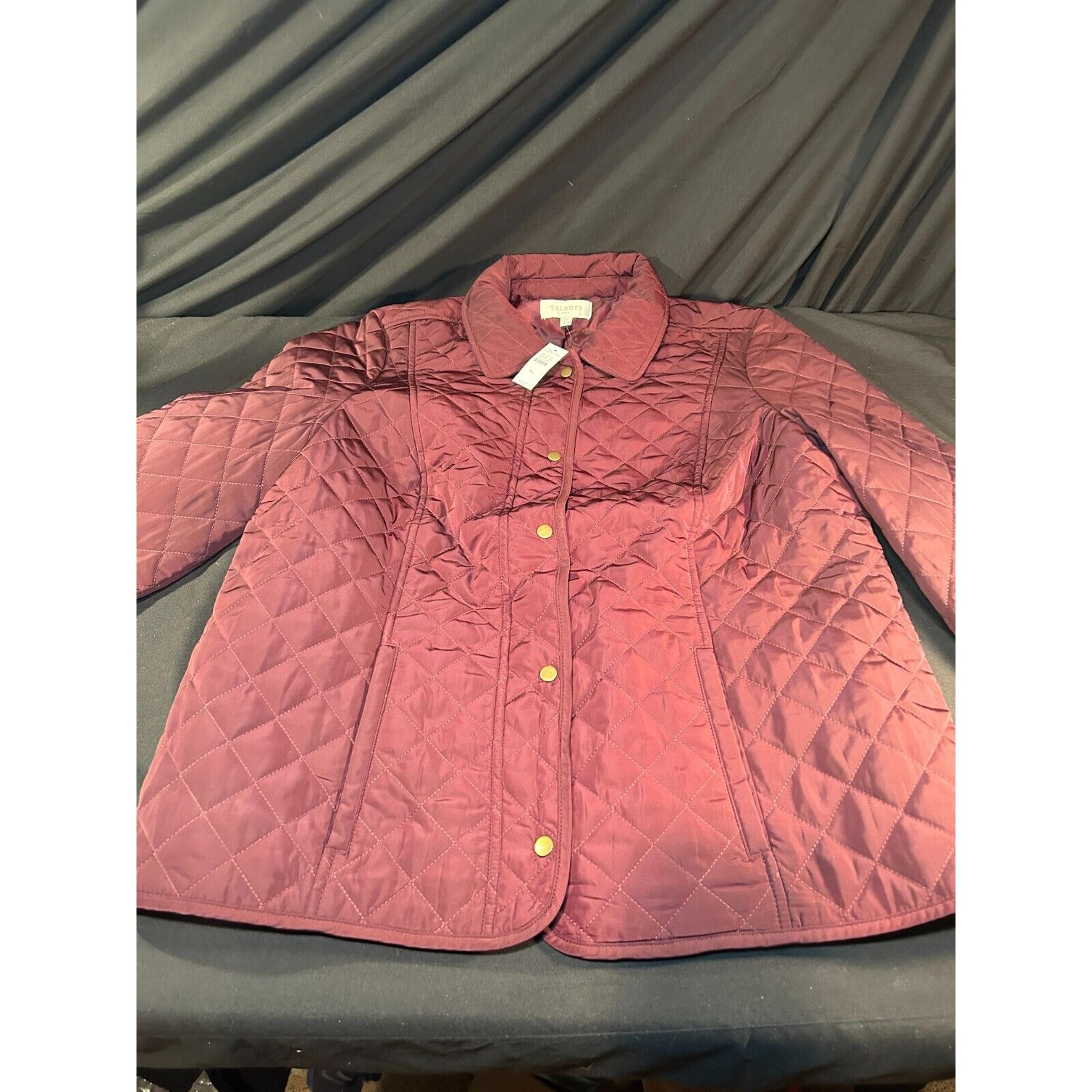 Talbots Jacket Womens Size XL Diamond Quilted Barn Coat Burgandy NWT