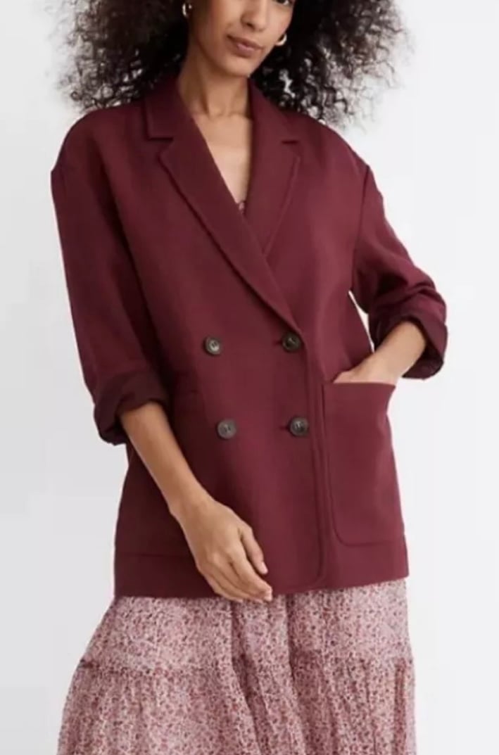 MADEWELL Women's Hayfield Double-Breasted Oversized Blazer Vintage Mulberry S