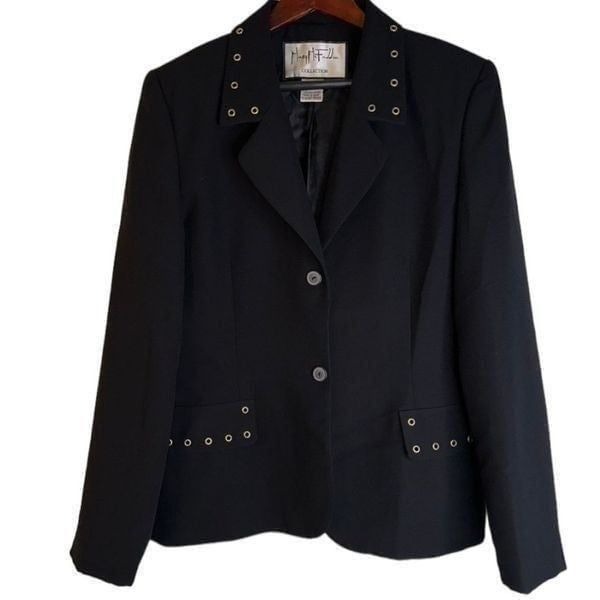 Mary McFadden Womens 12 Black Golden Grommet Accented Classy Vintage Blazer