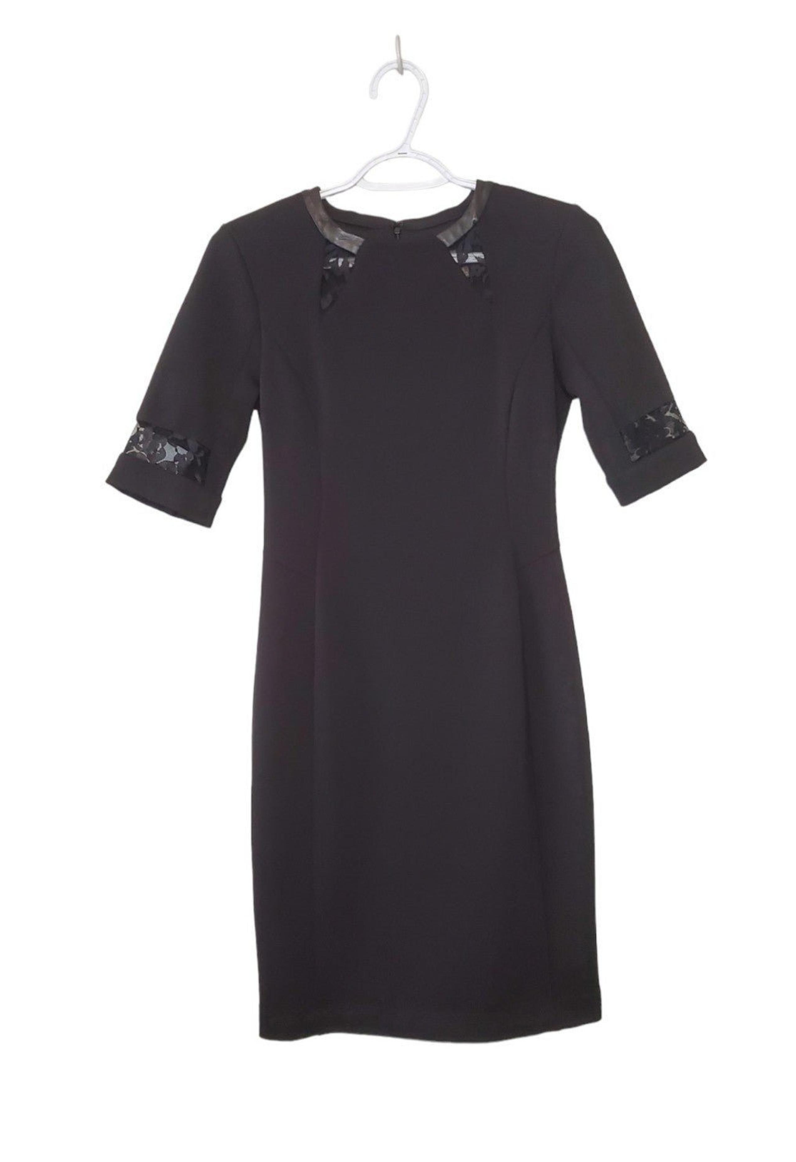 Leather Trim Lace Sheath Dress