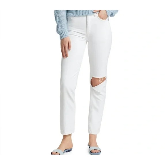 RE / DONE Withe with rip 70s Distressed Straight-Leg Jeans Women Size: 26