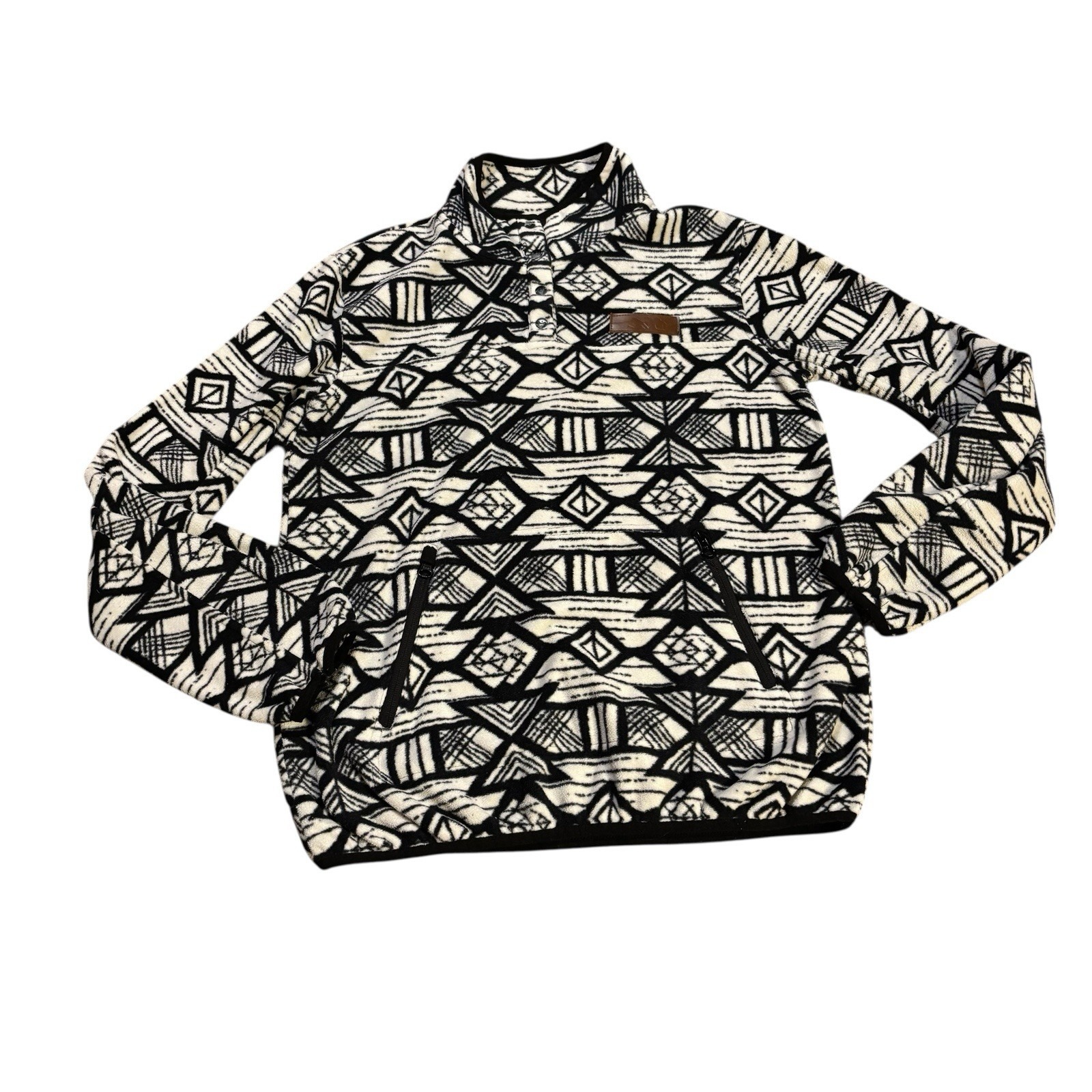 Kavu Cavanaugh Pullover Fleece Aztec Print Black White Womens Small Outdoor