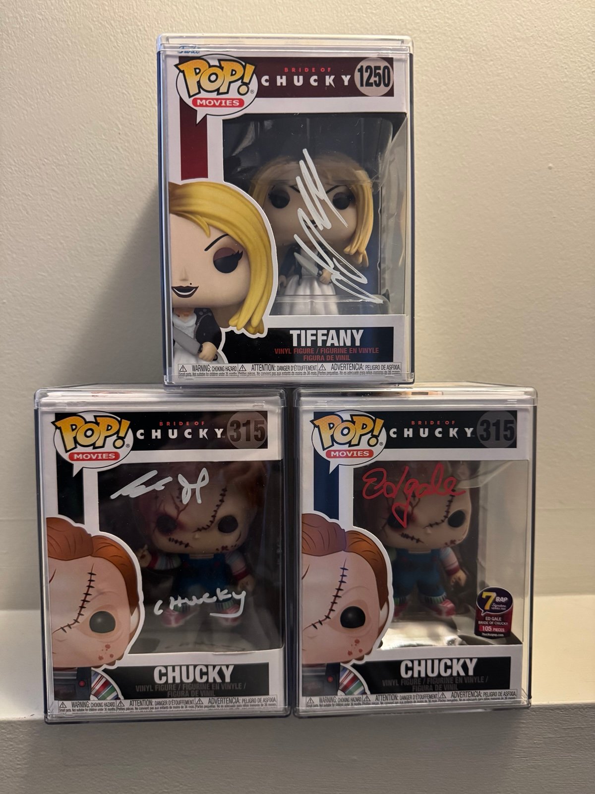 Chucky Trio Signed Autographed Funko POP JSA Beckett Dourif Gale Tilly