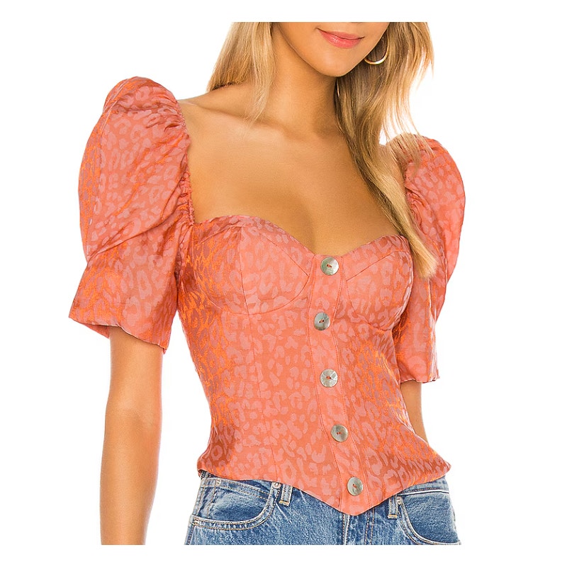 Revolve x LPA Kacy Bustier Puff Sleeve Fitted Top Medium