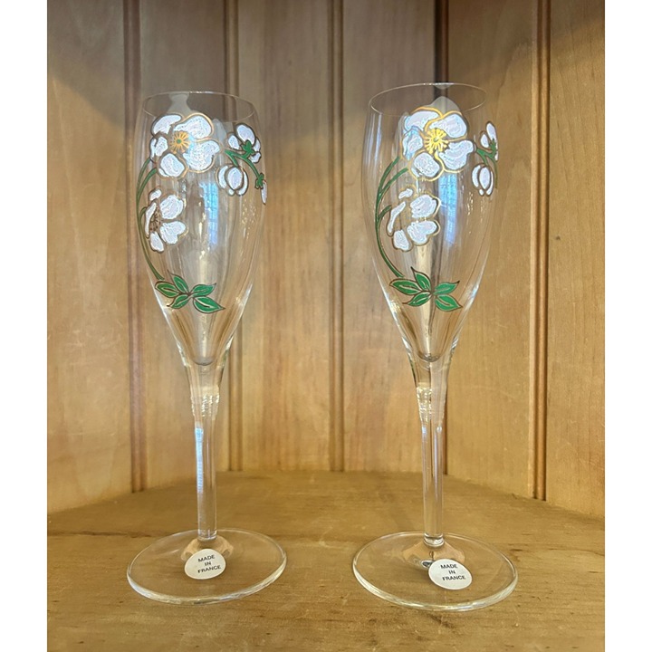 Vintage Perrier Jouet Champagne Flutes Anemone Flower Belle Epoque Set of 2